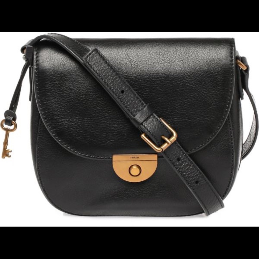 Fossil Emi saddlebag Black Leather Flap Crossbody